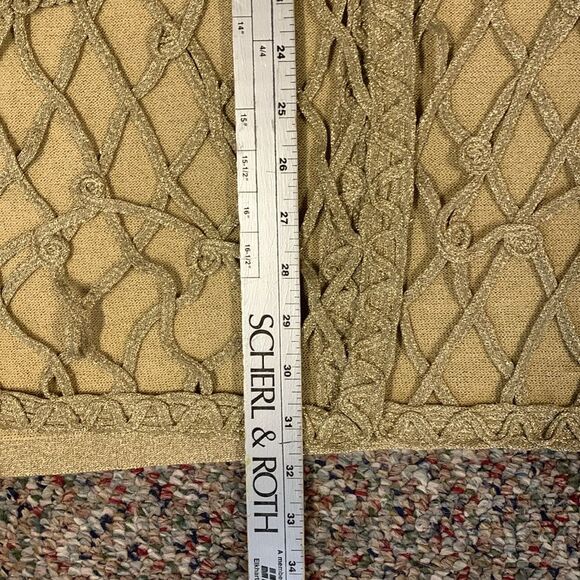 Vintage Lisa Originals Gold Metallic Lacy Crochet Open Front Vest Size L - Picture 7 of 11